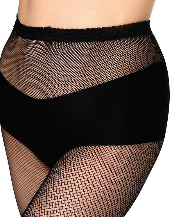 Crne unihop čarape - sitna mreža. Slika izbliza.