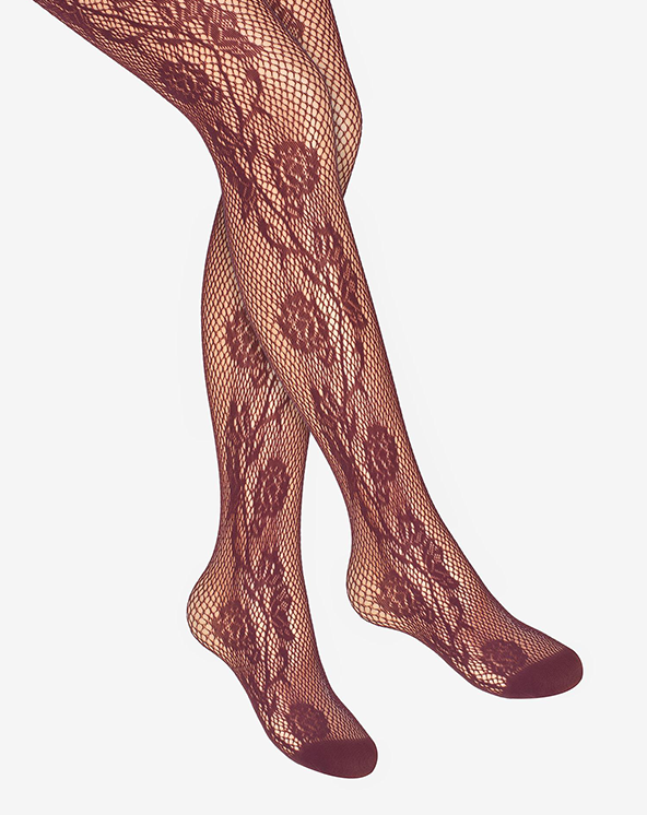 Čipkasti unihop sa cvetnim radom sa strane bordo boje. Slika izbliza.