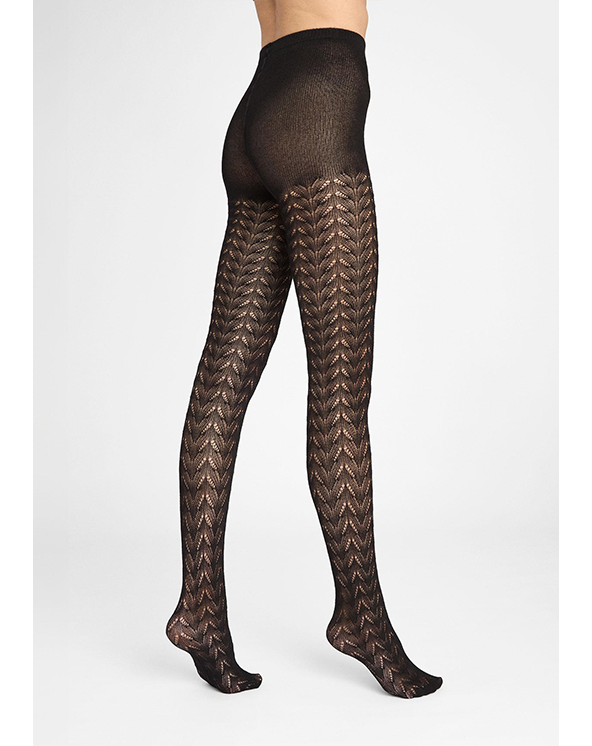 Crne unihop čarape od bambusa sa detaljnim uzorkom na beloj pozadini. Slika iza leđa.