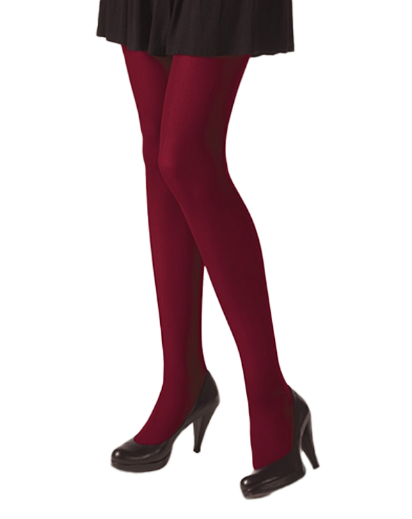 Crvene unihop čarape sa crnom suknjom i crnim štiklama koje nosi osoba na beloj pozadini.